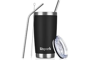 UsparkMC 20oz 550ml Tumbler Stainless Steel with Lid and Straw,Double Wall Vacuum Insulated Coffee Travel Mug for Hot & Cold,Reusable Cup,BPA Free,Black