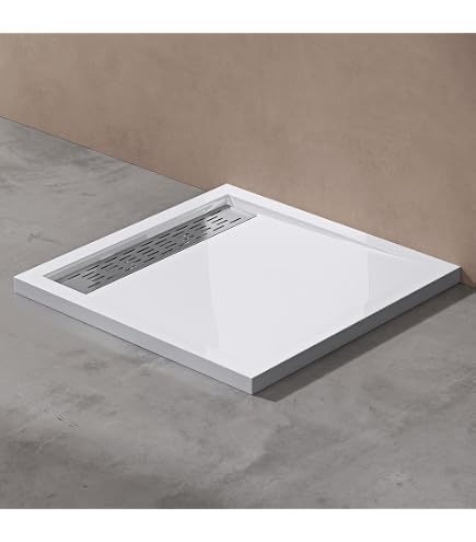 AQUABAD Duschwanne Villa 90x90cm Weiß – Mit LeakProtect, Inkl. Ablauf, Einfach Montierbar