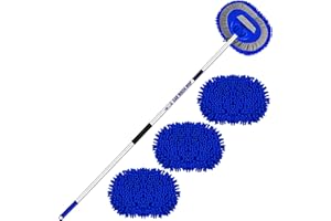 HARAZAQA 160cm 63” Car Wash Brush Long Handle Microfibre Extendable Cleaning Mop Mitt for Caravan Truck Van Tyre Window Wheel Roof 2 In 1 Interior Duster Remover Scratch Free Clean Product 3 Replacement Head