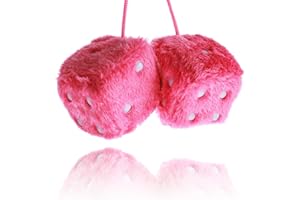 Sibba Fuzzy Plush Dice for Car Mirror, Pair 3” Pink Dice with White Dots, Retro Square Decoration Dice for Car Hanging Accessories(Pink)