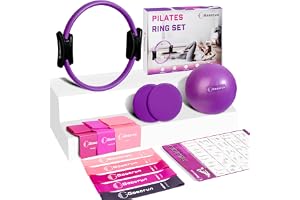 Goocrun Pilates Ring Set träningsutrustning, med träningsmotståndsband, Pilates boll, glidskivor. Bärbar hemmagym - med fitnessguideaffisch