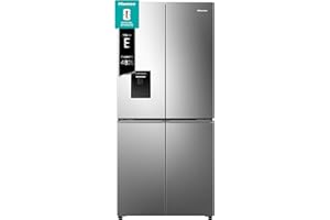 Hisense RQ5P470SMIE, Frigorifero Americano Quattro Porte, Classe E, Inox, Total No Frost, WiFi, Metal Cooling, Zona Convertibile, Display LED, Dispenser Acqua, Motore Inverter