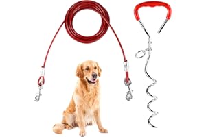 EFUTURETIME Piquet Ancrage Spirale Attache Longe Chien en Acier Inoxydable, Câble d'attache pour Chien 6m, Piquet d'Amarrage pour Le Cour, Le Camping, Les Parcs