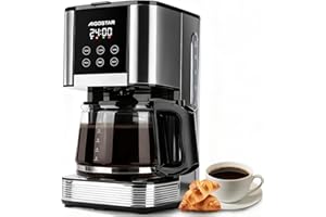 Aigostar - Macchina Caffè Americano, 1000W, Programmabile 24h con Display LCD, Autopulizia, 1.5L (12 Tazze), Regolazione Intensità, Filtro Riutilizzabile, Antigoccia, Piastra Riscaldante, BPA FREE