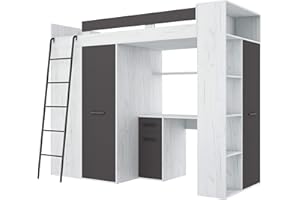 BIM Furniture - Letto a soppalco Entresole VERANA L, Letto 190 x 90 cm, con Scale, Armadio, scaffali, mobili per Bambini, Lato Sinistro