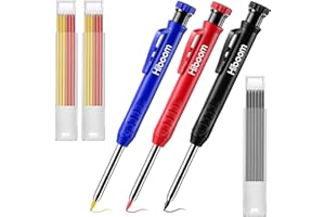 Hiboom 3 Paquets Crayons de Charpentier avec 21 Recharges et Taille-Crayon Intégré, Marqueurs à Crayon Mécaniques à Long Nez et Trou Profond Fête des Pères (Couverture Verte, Rouge, Noire)