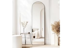 CROWNSHOP Full Length Mirrors 150x40cm Free Standing Arched Aluminium Alloy Tempered Glass Floor Mirror Wall Full Body Large Hanging Mirror For Hallway, Living Room, Bedroom (150x40cm-Black)