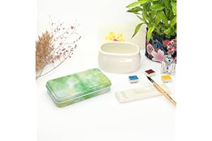 My Rock Way Petite Boîte Portable Spring Picnic en métal pour Aquarelle avec 14 Demi-godets, palette de mélange et Anneau de Pouce. Boîte d'aquarelle de Voyage légère, Parfait pour Un Cadeau