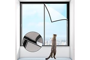 GATIHOK Cat Safety Gate for Windows, No Drilling, Transparent Net with Adhesive Strips, Safe for Cats and Keeps Insects Out, Ideal for Balcony and Bedroom, Size 100 x 120 cm (White)