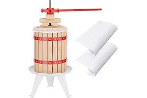 Wiltec Torchio frutta da 6 l con gabbia in legno e 3 sacchi di spremitura, Torchio a leva