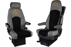 PRESTIGE LINE Housses de siège pour Scania série R et S Configuration A Gris - Siège Conducteur avec Ceinture de Sécurité et Tendeur/Déflecteur de Ceinture de Sécurité
