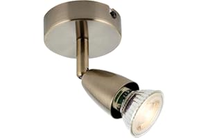 National Lighting Amalfi Single Decorative Antique Brass Finish GU10 LED Compatible Adjustable Ceiling Wall Spotlight