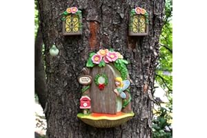 Meyas Miniature Fairy Garden Door Garden Gnome Fairy Garden Statues Fairy Garden Accessories Decor, Tree Face Outdoor Decoration, Garden Art Sculpture Statues Gift, Garden Decoration Figures Glow in