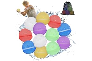 Bowfar Reusable Water Balloons, 12 Pack Magnetic Self-Sealing Quick Fill Waterbomb One Second Quick Filler, Pool Beach Toy Water Ball for Summer Outdoor Games Parties for Kids Adults