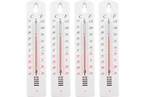 KWINFEI 4Pcs Wall Thermometer Large Dial Thermometers for Home Garden Greenhouse Garage Nursery,Celsius & Fahrenheit Wall Mounted Temperature Gauge for Room Shed Office,No Battery Needed