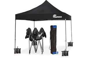 SUNMER 3x3M Pop-Up Gazebo - Fully Waterproof (420D Oxford PVC) with Heavy Duty Rust-Resistant Steel Frame - Wheeled Carry Bag Included for Easy Transportation - Black