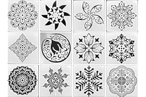 KQNM 12 Pièces Réutilisable Pochoir Aerographe Peinture,Pochoir Mandala, Pochoir Peinture Murale,Pour Dalles De Sol, Meubles, Pierre Et Murale Décoration,13x13cm