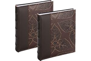 VICTORIA COLLECTION Beautiful 6x4 Photo Album - Aesthetically Designed Fotoalbum for 200 4x6 Size Pictures | Easy to Use Slip In Method with Lasting Pockets & Extra Space for Memos (Brown Leaf x2)