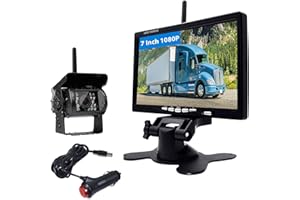 Podofo Kit de Caméra de Recul sans Fil avec Moniteur de Voiture LCD 7" Caméra de Recul Étanche de Vision Nocturne Stabilité du Signal d'image pour Camion Bus RV Pelle Remorque Trucks