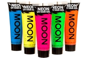 Moon Glow Gel UV de neón para el pelo - Juego de 5 tubos - Tinte temporal lavable para el pelo - ¡Puntea y brilla! Multicolor 20 ml (Paquete de 1)
