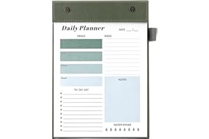 Mcdsuc Daily Planner Notepad,Meal Planning and To-Do List, Removable Inner Core,Tear and Write,Pen Holder,Green Leather Cover,21.2 x 14.5 cm,for Your Daily Life Plan (Green, Daily Planner)
