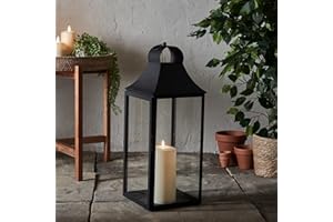 Lights4fun Grande Lanterna Decorativa Nera di 59cm con Candela LED TruGlow® a Pile per Esterni