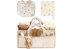 SEESUNO 3 Pcs Nappy Caddy Organiser Set, Washable Diaper Storage Bag with Compartments