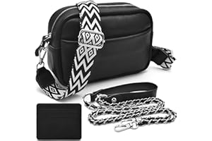 BROTOU Handy Umhängetasche Echtes Leder Crossbody Bag mit 2 Breitem Schultergurt Kartenhalter, Schwarz UmhäNgetasche Damen Leder UmhäNgetasche Damen, Kleine Tasche Damen mit 3 Fächern