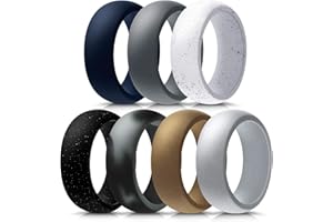 FORTHEE Silicone Wedding Ring for Men, 7-Pack Mens' Rubber Wedding Engagement Bands for Crossfit Workout, Comfortable Fit Skin Safe Affordable