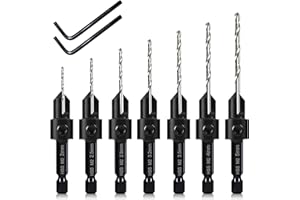 DKIBBITH 7-teiliges Senkbohrer-Set, Holzbohrer, Senkbohrer, Senkbohrung, 3-in-1, drei 82-Grad-Fasenschneider, M2-Senkbohrung, Schnitttiefe verstellbar, mit 2 Inbusschlüsseln und 6-mm-Sechskantschaft