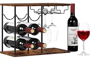 LIANTRAL Wine Racks Countertop, Hold 6 Bottles and 4 Wine Glass Rack Wine Holder, Freestanding Wine Rack for Home, Kitchen, Bar, Wine Cellar, Cabinet