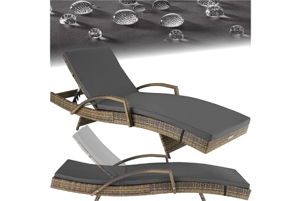 tectake® Chaise Longue Bain de Soleil en Résine Tréssée Aluminium Résistant Dossier Inclinable sur 5 Positions, Transat Salon de Jardin Exterieur Mobilier de Jardin Chaise Longue Relax Plage
