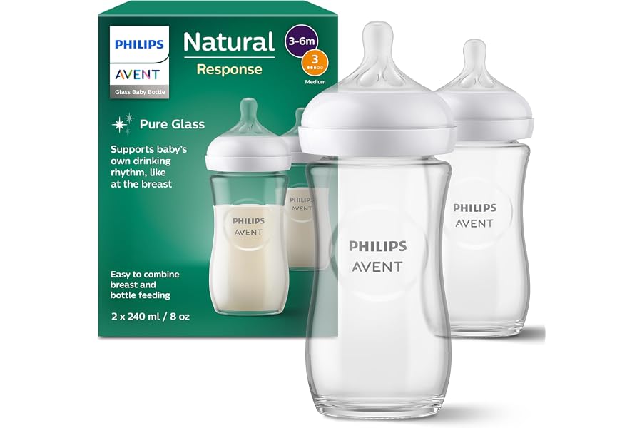 Philips AVENT Natural Response Glas-Babyflasche: 2 x 240 ml BPA-freie Flaschen für Neugeborene von 3–6 Monaten (Modell SCY933/02)