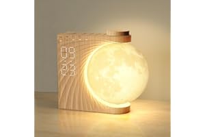 INSSISAIN Lampe de Lune avec 2 Réveil Lumineux,Eveil Lumière LED Radio,Reveil Simulateur d'aube,Réveil et Machine Sonore avec de Lune Veilleuse,Fonction Snooze,Lumière de réveil,10 Sonsl Nature,8 couleurs