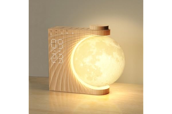 INSSISAIN Reloj Despertador y Máquina de Sonido con Luz de Luna para Personas que Duermen Mucho,2 Alarma,Función de Repetición,Luz para Despertar,10 Sonidos de la Naturaleza,8 colores