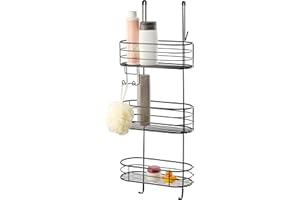 bremermann Regał prysznicowy, 3 poziomy, do zawieszenia, ze zdejmowanym haczykiem i czterema mocnymi haczykami, czarny