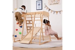 Giant bean Indoor Climbing Frame for Toddlers, Jungle Gym for 2-5yrs Kids,Toddlers Climber Toys 8-in-1 with Slide, Rock Climb Wall, Monkey Bars, Wood & Rope Ladder, Climbing Rope & Wall