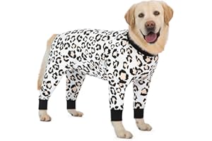 BLUE DREAM ISLAND Pyjama pour chien de grande taille, chemise anti-poils en coton léger pour chien après une chirurgie, vêtement de récupération pour chien de taille moyenne et grande _34 (léopard blanc)