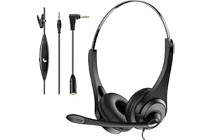 Voistek Wired Headset with Microphone for PC Laptop, 3.5mm/2.5mm Jack On Ear Wired Headphones with Noise Cancelling Microphone for Call Centers, Skype, Webinars, Zoom, Online Courses
