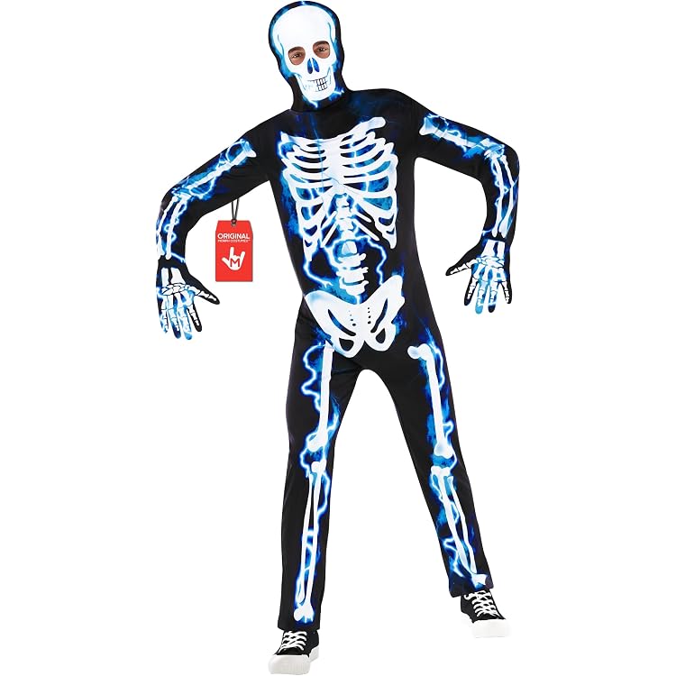 IKALI Männer Skelett Kostüm – Gruseliges Halloween-Outfit Mit Kapuze, Größen M-XL