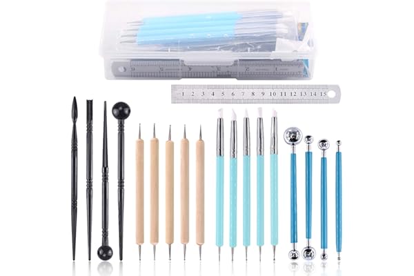 Swpeet Lot de 19 kits d'outils de sculpture en argile à modeler, stylet à bille, outils de poterie, outils en plastique pour l'argile, kit de sculpture pour la fabrication de gâteaux en argile à