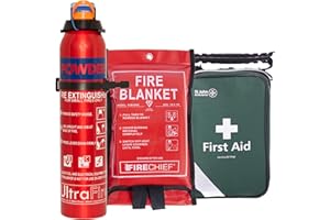 UltraFire Fire Safety Kit – 600g Powder Extinguisher, St John Ambulance First Aid Kit & 1m x 1m Fire Blanket