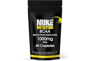 Nuke Nutrition BCAA Capsules | 60 Capsules 1000mg | Advanced Essential Amino Acids Supplement to Build Lean Muscle | Boost Recovery, Muscle Building & Growth | Leucine, Isoleucine & Valine | Vegan