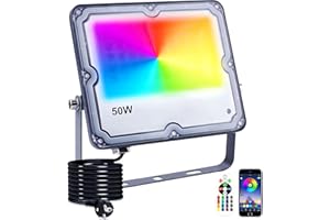 INDMIRD Reflektor RGB 50W, reflektor LED RGB na zewnątrz z kontrolą aplikacji Bluetooth IP66 Wodoodporny reflektor zewnętrzny Smart RGB zmieniający kolor Ściemnialne światło nastrojowe do ogrodu imprezy sceny