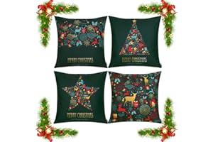 ORANIFUL Christmas Cushion Covers 40cm x 40cm Set of 4 Green Velvet Holiday Pillow Case for Sofa Couch Bedroom Xmas Decorations Throw Pillowcase 16 x 16 Inches (4pack-07)