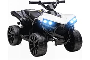 AIYAPLAY Quad électrique Enfant 6V, Voiture électrique Enfants ATV, Musique et phares LED, Vitesse 1,5-3 km/h, 4 Roues, Marche Avant et arrière, pour garçons et Filles de 3 à 6 Ans, Blanc