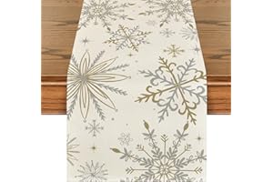 Artoid Mode Gold Schneeflocken Weihnachten Tischläufer, Saisonnal Winter Küche Tisch Dekoration Drinnen Urlaub Party Dekor 40x180 cm