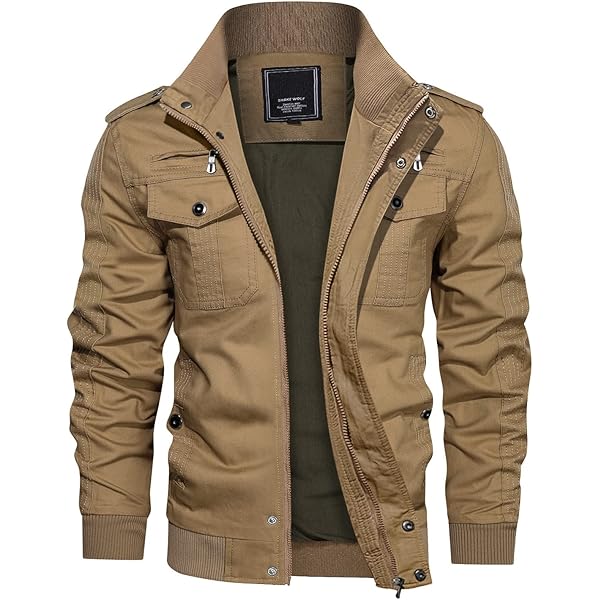 HIJEWE Men Military Jacket Casual Cotton Utility Coat Spring Falls