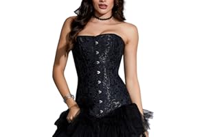 SLIMBELLE® Femmes Corset Gothique Brocart Bustier Sexy Steampunk en Satin pour Halloween Costume Lingerie de Mariée avec Ruban Lacet Overbust Top + G-String