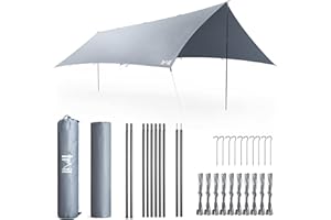 TRAIL OUTDOOR LEISURE Trail Camping Tarp Shelter with Poles (3m x 5m), Lightweight Waterproof 4000mm HH, UPF50+ UV Protection, Outdoor Hiking Hammock Rain Fly, Portable Heavy Duty Tarpaulin with Pegs, Guy-Lines & Bag